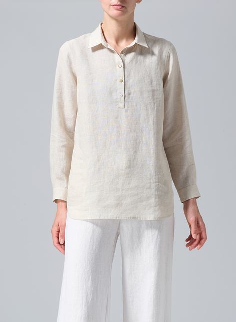  Linen Lapel Long Sleeve Comfort Shirt