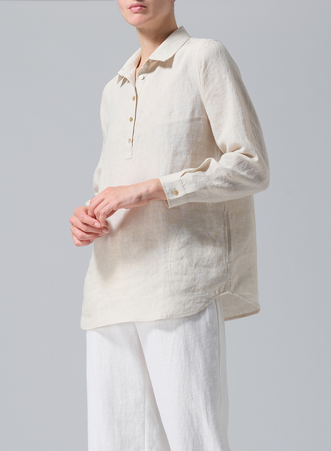  Linen Lapel Long Sleeve Comfort Shirt