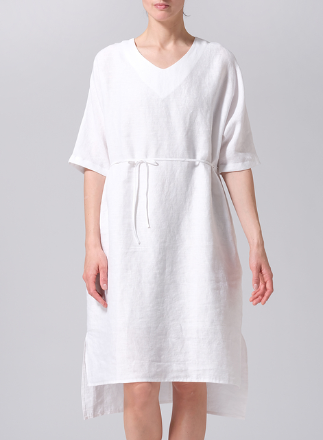 Linen Drawstring Half Sleeve Tunic Dress