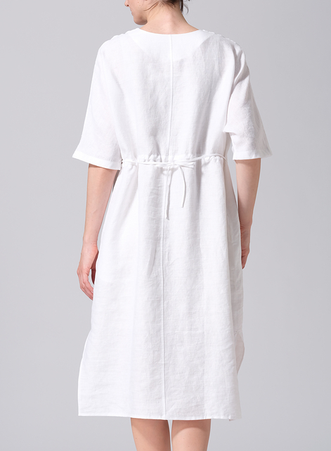 Linen Drawstring Half Sleeve Tunic Dress