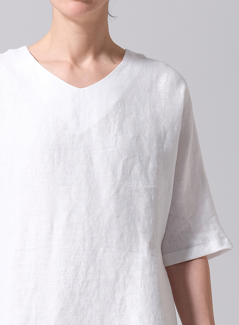 Linen Drawstring Half Sleeve Tunic Dress