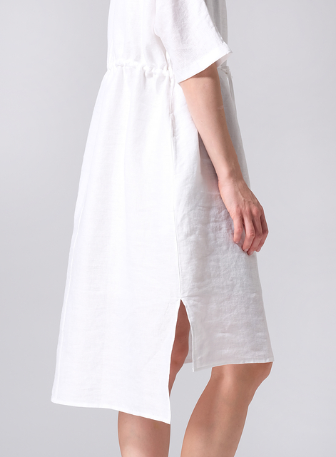 Linen Drawstring Half Sleeve Tunic Dress