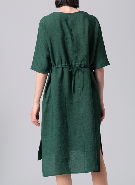 Linen Drawstring Half Sleeve Tunic Dress