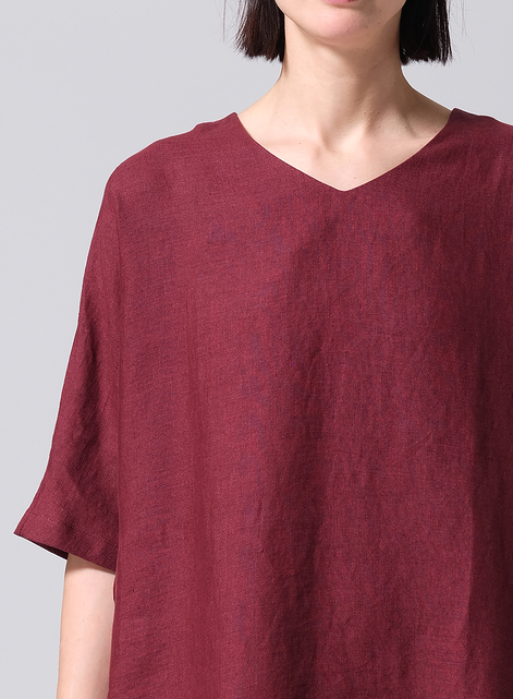 Linen Drawstring Half Sleeve Tunic Dress