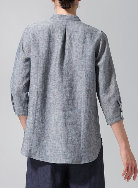 Linen Half-Open Collar V-Neck Shirt
