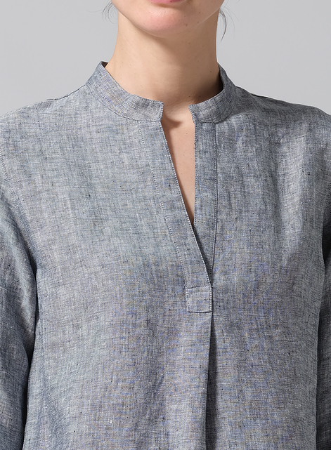 Linen Half-Open Collar V-Neck Shirt
