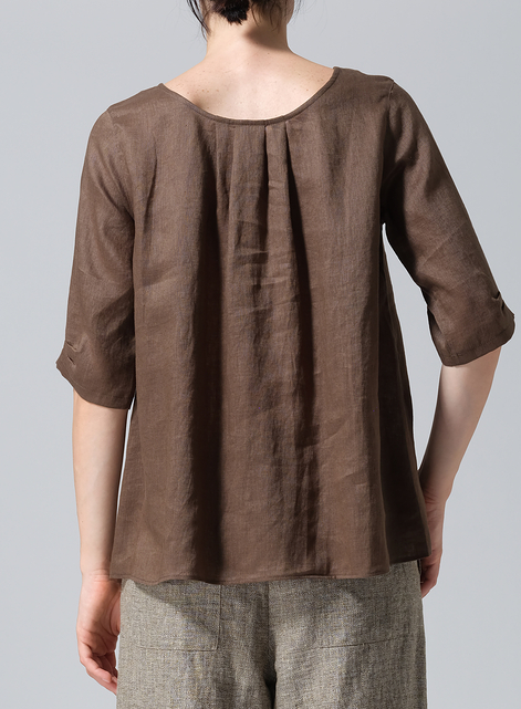 Linen Relaxed Scoop Neckline A-Shape Blouse
