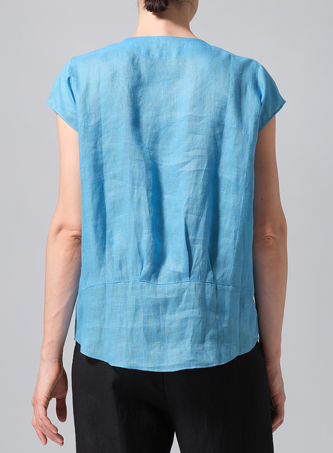 Linen Boxy Cap Sleeved Crew Neck Top