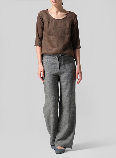 Linen Elbow Sleeve Casual Mid-Length Top