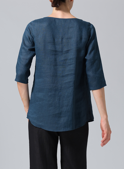 Linen Elbow Sleeve Casual Mid-Length Top