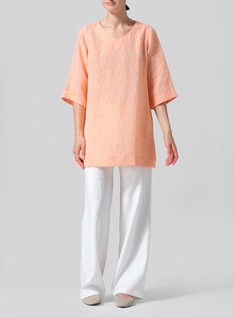 Linen Casual Loose-Fit V-Neck Midi Top