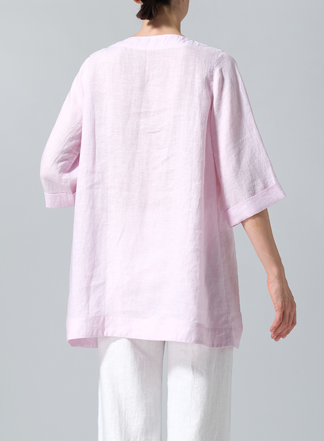 Linen Casual Loose-Fit V-Neck Midi Top