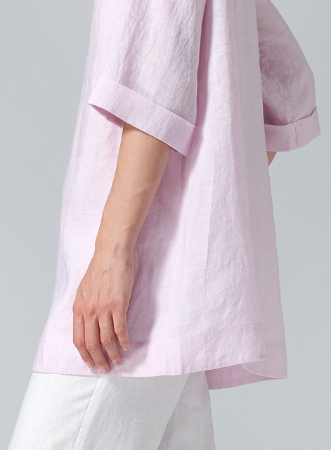 Linen Casual Loose-Fit V-Neck Midi Top