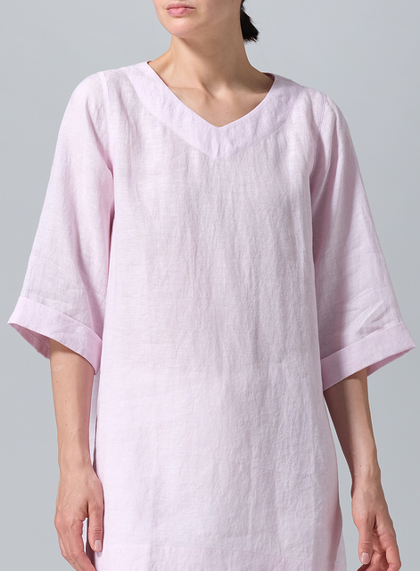 Linen Casual Loose-Fit V-Neck Midi Top