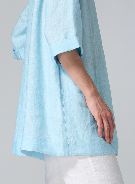 Linen Casual Loose-Fit V-Neck Midi Top