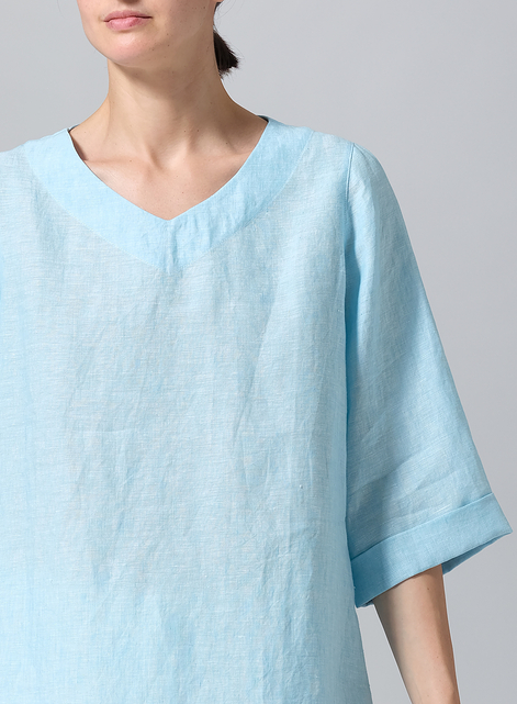 Linen Casual Loose-Fit V-Neck Midi Top