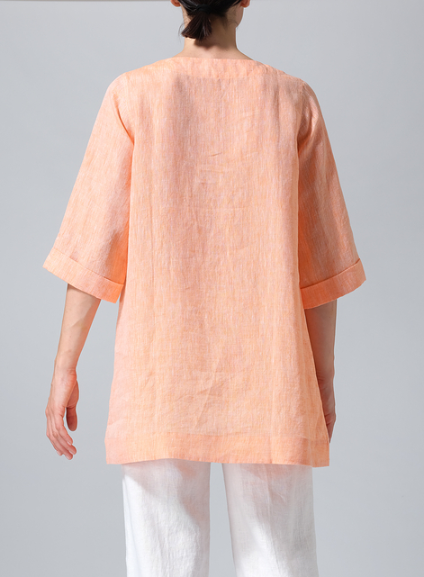 Linen Casual Loose-Fit V-Neck Midi Top