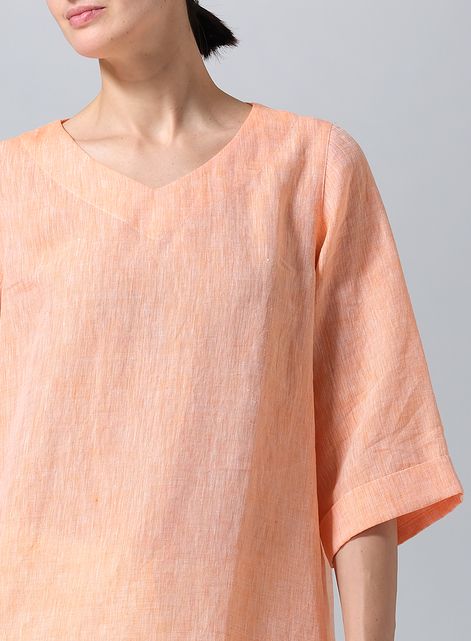 Linen Casual Loose-Fit V-Neck Midi Top