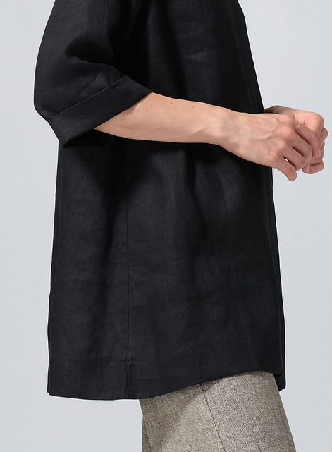 Linen Casual Loose-Fit V-Neck Midi Top