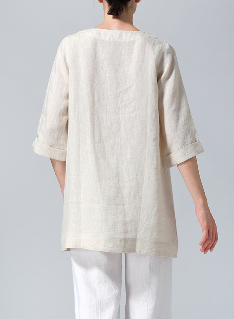 Linen Casual Loose-Fit V-Neck Midi Top