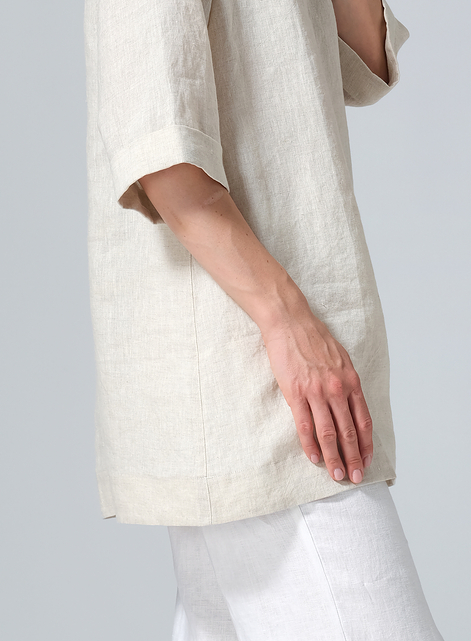 Linen Casual Loose-Fit V-Neck Midi Top