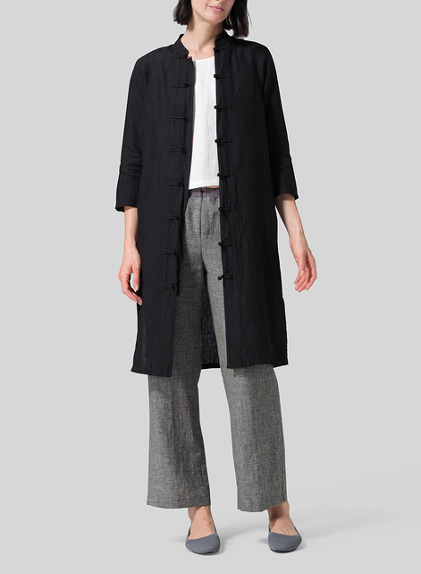 Linen Handmade Chinese Knot Buttons Long Tunic