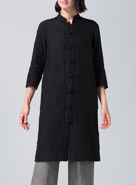 Linen Handmade Chinese Knot Buttons Long Tunic