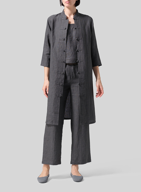 Linen Handmade Chinese Knot Buttons Long Tunic