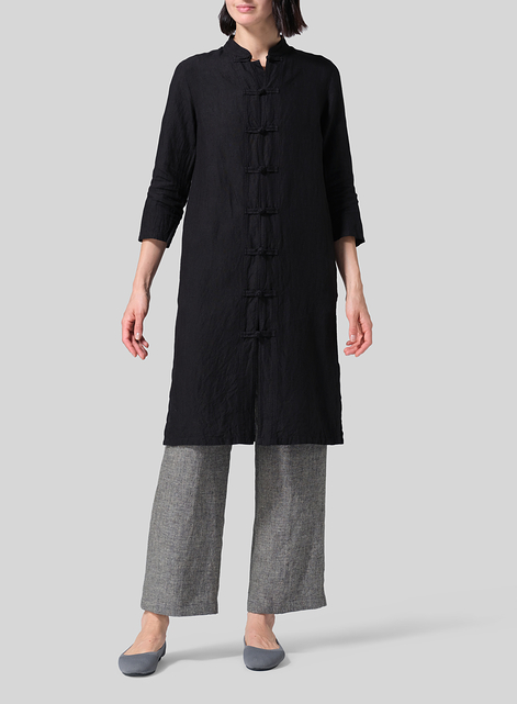 Linen Handmade Chinese Knot Buttons Long Tunic