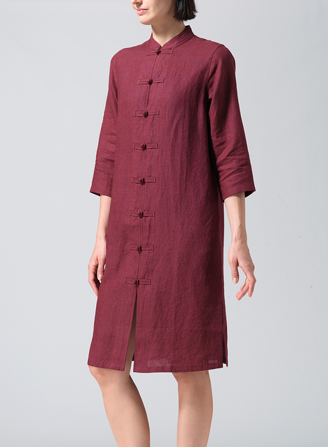Linen Handmade Chinese Knot Buttons Long Tunic