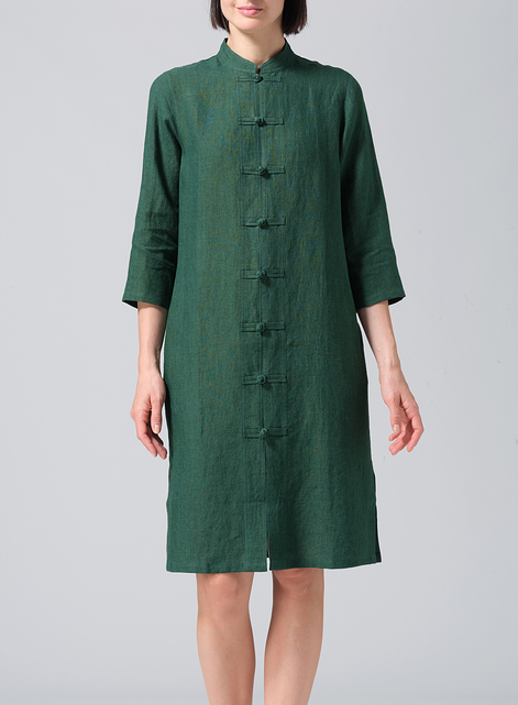 Linen Handmade Chinese Knot Buttons Long Tunic