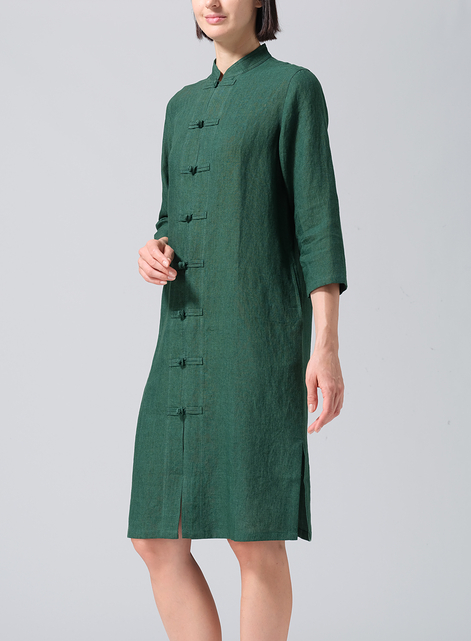 Linen Handmade Chinese Knot Buttons Long Tunic