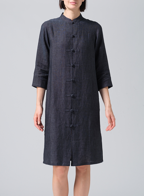 Linen Handmade Chinese Knot Buttons Long Tunic