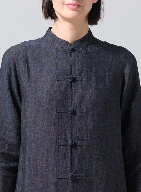 Linen Handmade Chinese Knot Buttons Long Tunic
