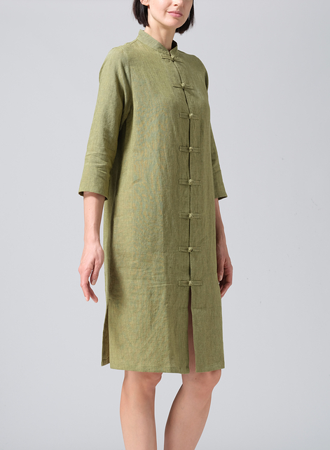 Linen Handmade Chinese Knot Buttons Long Tunic