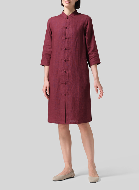 Linen Handmade Chinese Knot Buttons Long Tunic