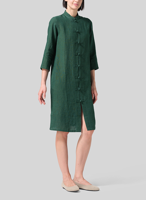 Linen Handmade Chinese Knot Buttons Long Tunic