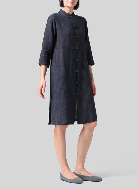 Linen Handmade Chinese Knot Buttons Long Tunic