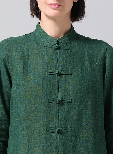 Linen Handmade Chinese Knot Buttons Long Tunic