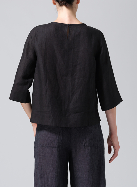 Linen V-Neck Short-Sleeved Top