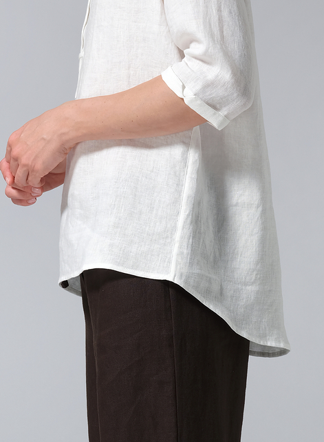 Linen Simple Top with Small Shirt Collar