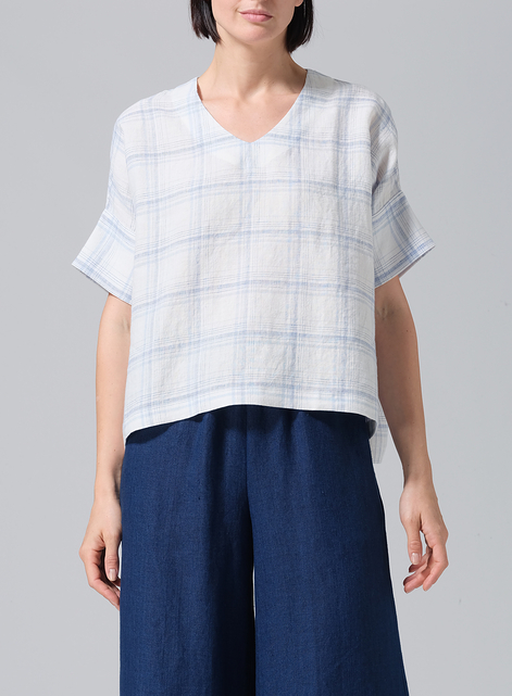 Linen V-Neck Dropped Shoulder Versatile Top