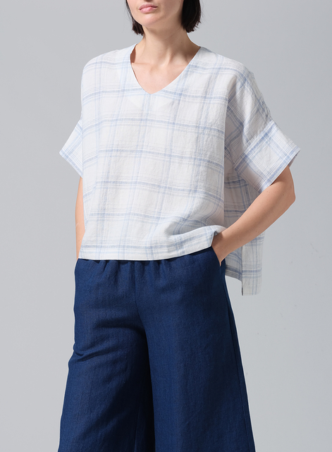 Linen V-Neck Dropped Shoulder Versatile Top