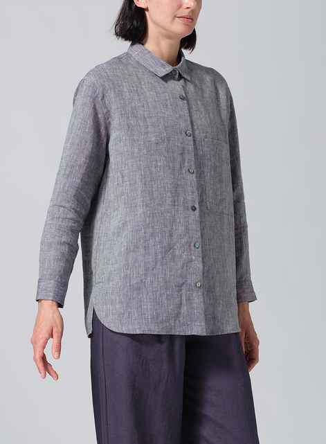 Linen Basic Button Front Long Sleeve Shirt