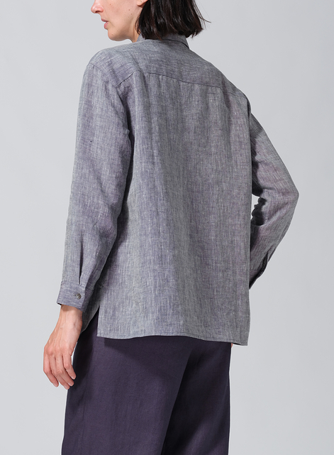 Linen Basic Button Front Long Sleeve Shirt