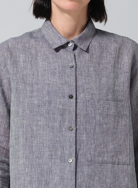 Linen Basic Button Front Long Sleeve Shirt