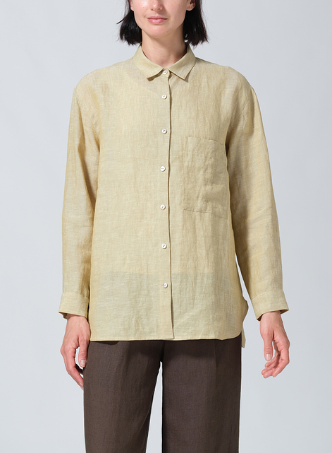 Linen Basic Button Front Long Sleeve Shirt