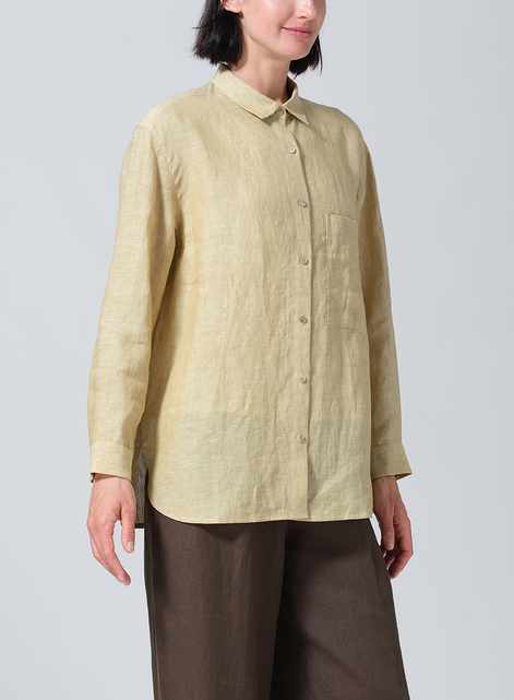 Linen Basic Button Front Long Sleeve Shirt