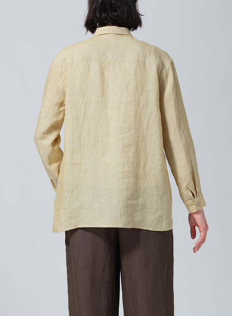 Linen Basic Button Front Long Sleeve Shirt