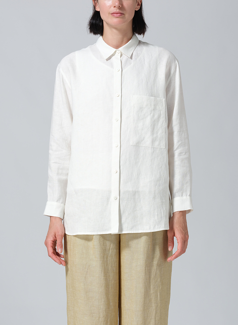 Linen Basic Button Front Long Sleeve Shirt